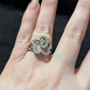 Sterling Silver Clear CZ Looped Flower Dainty Delicate Statement Ring - Size 6